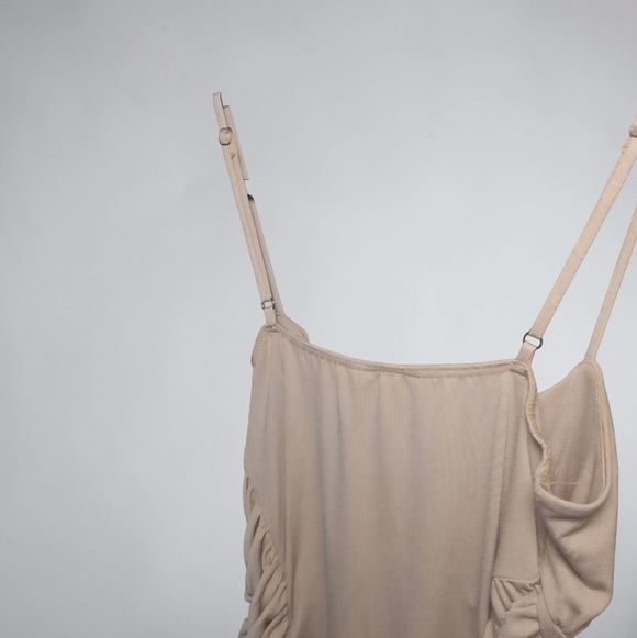 Women's Urban Renewal Midi Dress L Beige Ruched NWOT - Picture 5 of 7